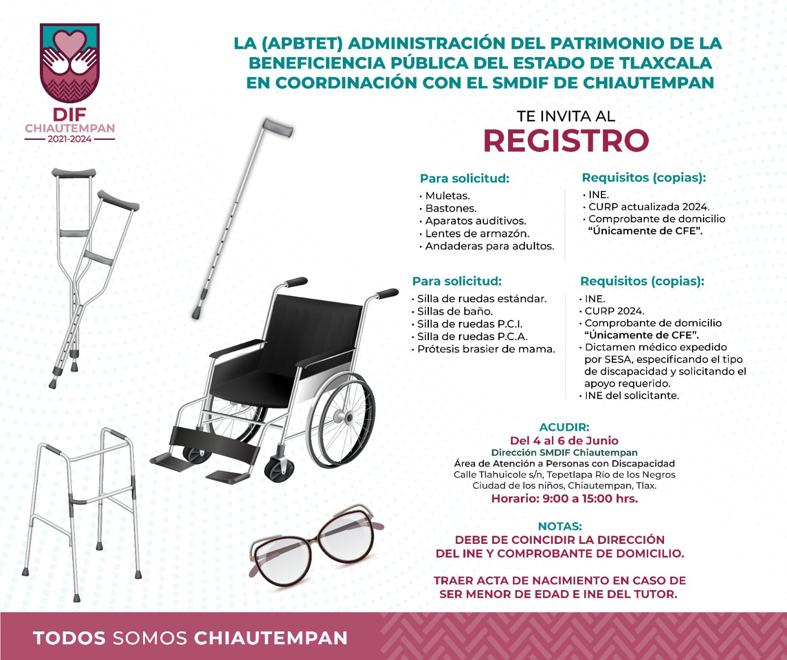 Ayuntamiento de Chiautempan invita al registro de aparatos funcionales y sillas de ruedas